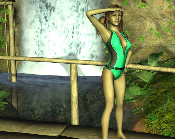 Обои картинки фото 3д графика, люди , people, взгляд, фон, девушка