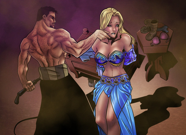 Обои картинки фото рисованное, комиксы, платье, фон, мужчина, девушка