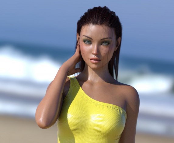 Обои картинки фото 3д графика, люди , people, фон, взгляд, девушка