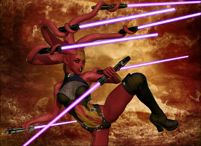 Обои картинки фото 3д графика, существа , creatures, девушка, взгляд, фон