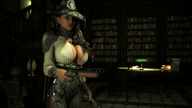 Обои картинки фото 3д графика, фантазия , fantasy, фон, девушка, взгляд