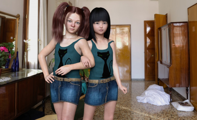 Обои картинки фото 3д графика, люди , people, фон, взгляд, девушки