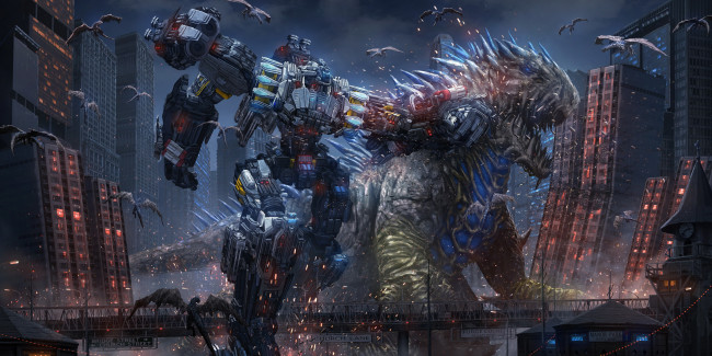 Обои картинки фото рисованное, кино,  мультфильмы, робот, фон, существо, бой