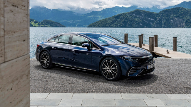 Обои картинки фото автомобили, mercedes-benz, mercedes, benz, eqs, 450, amg, line, 2021, мерседес, побережье, премиум, класс