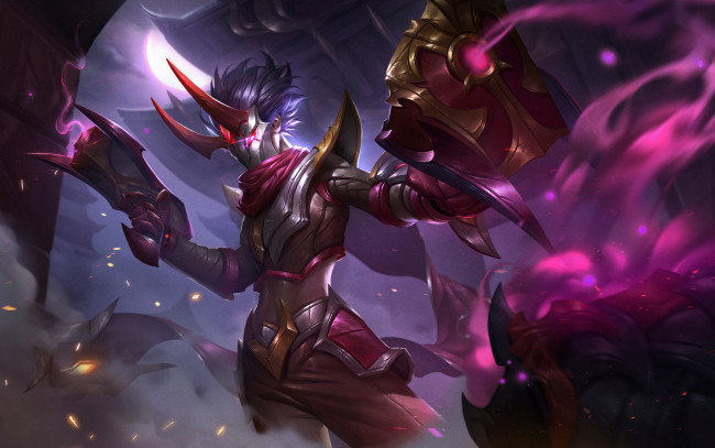 Обои картинки фото видео игры, league of legends, sett, маска, оружие