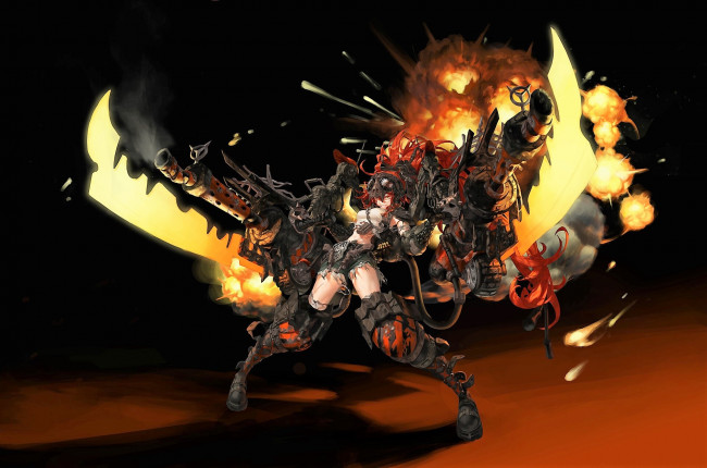 Обои картинки фото аниме, оружие,  техника,  технологии, девушка