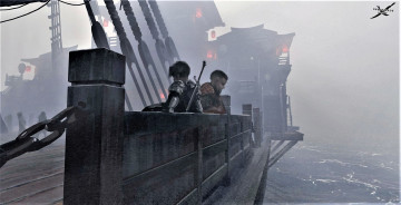 обоя фэнтези, _ghost blade ,  призрачный клинок, корабль, люди, меч