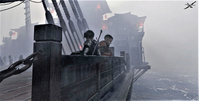 Обои картинки фото фэнтези, _ghost blade ,  призрачный клинок, корабль, люди, меч