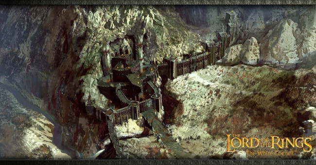 Обои картинки фото видео игры, the lord of the rings,  the white council, скалы, крепость