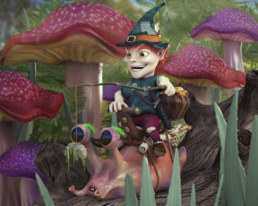 Картинка raphael baldini the little gnome 3д графика creatures существа мухоморы гном улитка грибы
