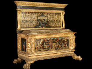 Картинка интерьер мебель секретер антиквариат роспись