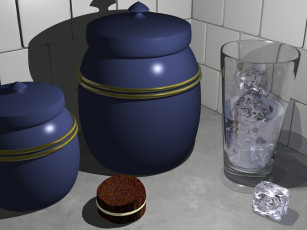 Картинка 3д графика realism реализм банки стакан стол