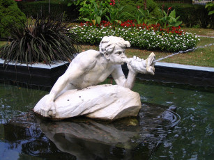 Картинка города фонтаны цветы вода кусты