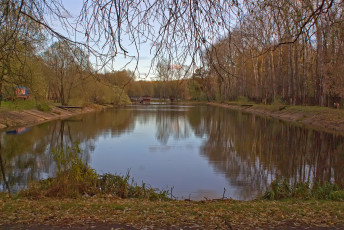 Картинка природа парк осень небо деревья пруд