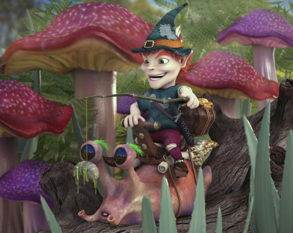 Обои картинки фото raphael, baldini, the, little, gnome, 3д, графика, creatures, существа, мухоморы, гном, улитка, грибы