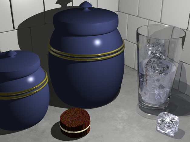 Обои картинки фото 3д, графика, realism, реализм, банки, стакан, стол
