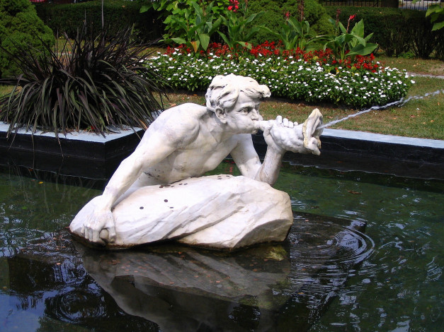 Обои картинки фото города, фонтаны, цветы, вода, кусты