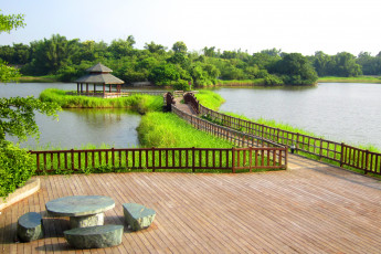 Картинка beautiful lake природа реки озера беседка настил мостик островок озеро