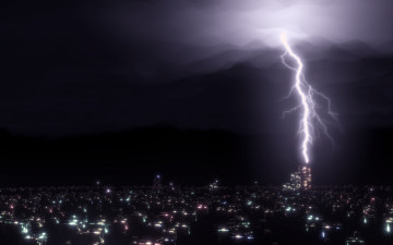 Картинка природа молния гроза город ночь