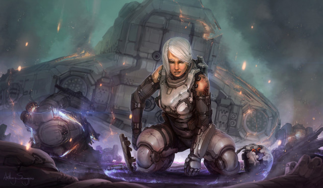Обои картинки фото фэнтези, роботы, киборги, механизмы, девушка, звездолёт