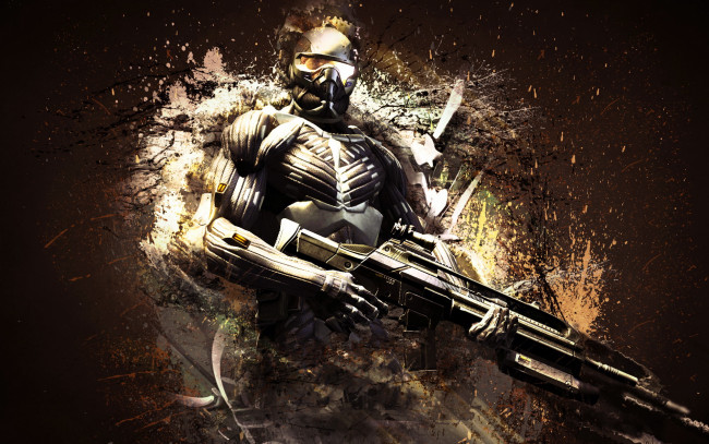 Обои картинки фото видео, игры, crysis, доспехи, автомат