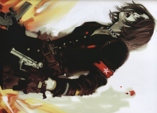 Обои картинки фото benjamin, mangaka, io, art, of, the, wired, artbook, аниме, weapon, blood, technology, пистолеты, звезда, парень, повязка
