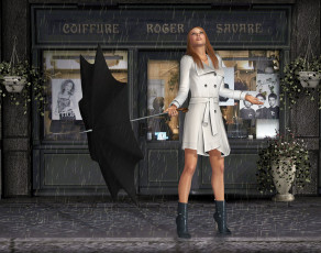 Картинка 3д графика people люди зонтик дождь девушка