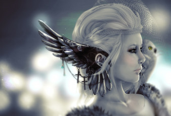 Картинка 3д графика fantasy фантазия сова девушка