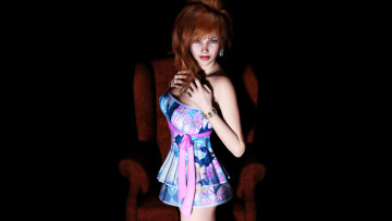 Картинка 3д графика people люди девушка взгляд рыжая кресло