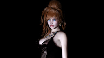 обоя 3д, графика, people, люди, рыжая, девушка, взгляд