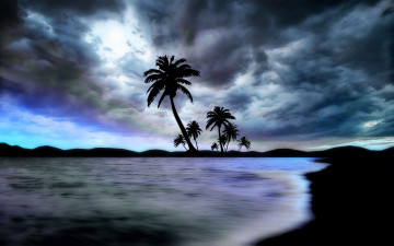 Картинка 3д графика sea undersea море тучи океан пальмы пляж