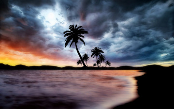 Картинка 3д графика sea undersea море тучи океан пальмы пляж