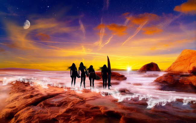 Обои картинки фото 3д, графика, atmosphere, mood, атмосфера, настроения, фигуры, облака, планеты, пляж, океан