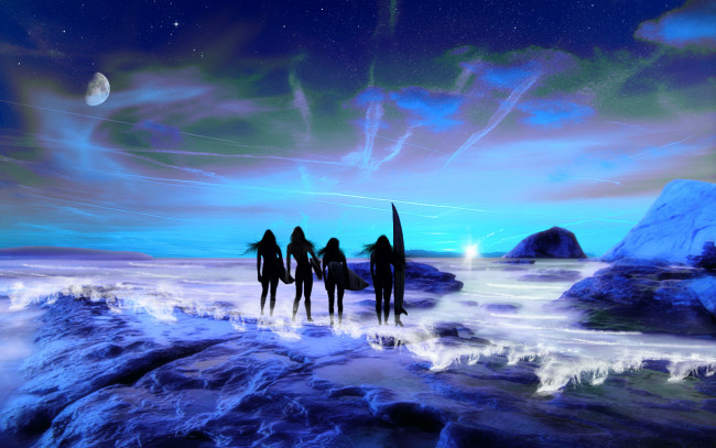 Обои картинки фото 3д, графика, atmosphere, mood, атмосфера, настроения, фигуры, облака, планеты, пляж, океан