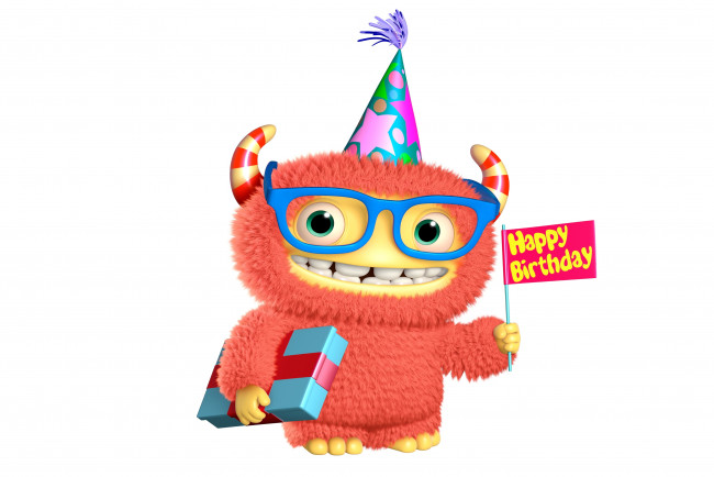 Обои картинки фото 3д графика, юмор , humor, cartoon, monster, funny, персонаж, монстр, happy, birthday, smile, cute
