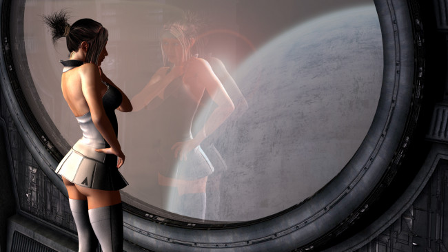 Обои картинки фото 3д графика, фантазия , fantasy, взгляд, девушка, фон