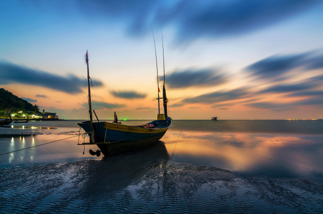 Обои картинки фото корабли, моторные лодки, тропики, сумерки, лодка