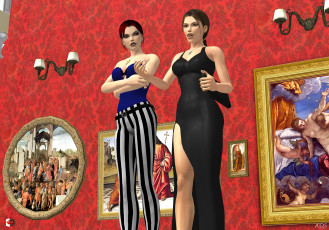 обоя 3д графика, люди , people, музей, фон, девушки, взгляд