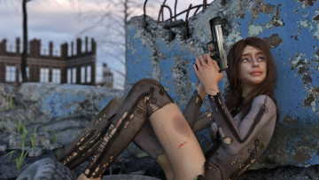 Картинка 3д+графика фантазия+ fantasy девушка оружие фон взгляд