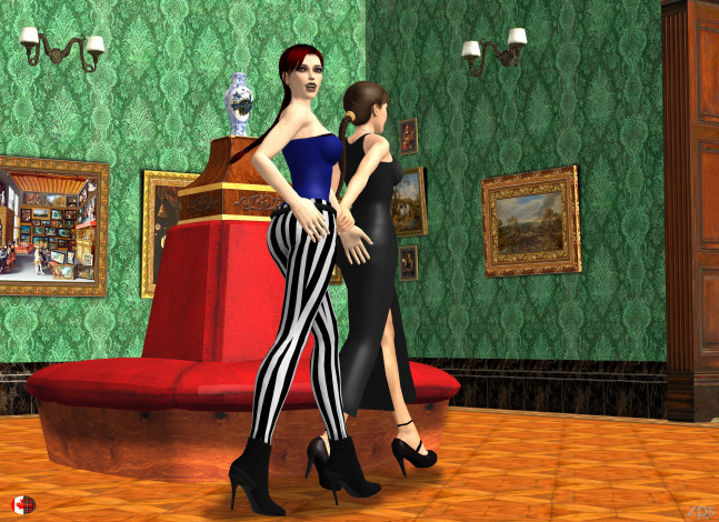 Обои картинки фото 3д графика, люди , people, музей, фон, взгляд, девушки