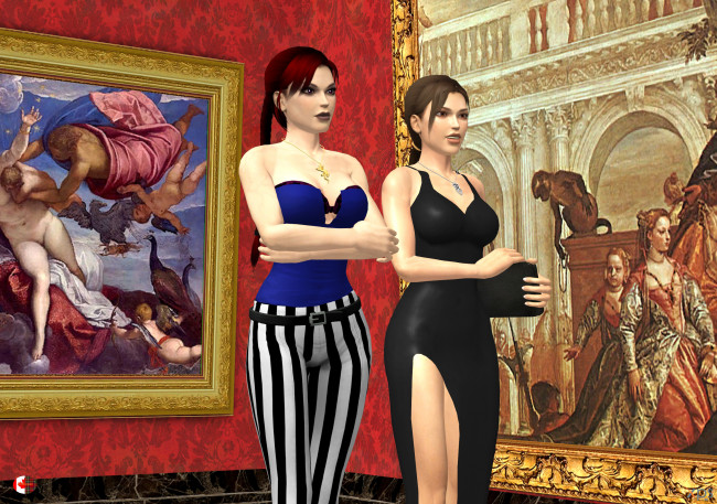 Обои картинки фото 3д графика, люди , people, фон, взгляд, девушки, музей