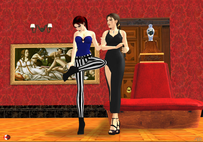 Обои картинки фото 3д графика, люди , people, музей, фон, взгляд, девушки