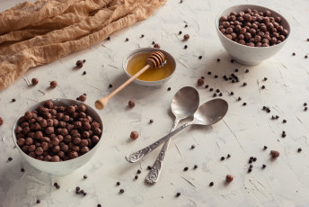 Картинка еда мюсли +хлопья шоколадные шарики завтрак мед