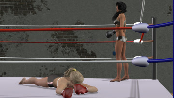 Картинка 3д+графика спорт+ sport девушки бокс ринг фон взгляд