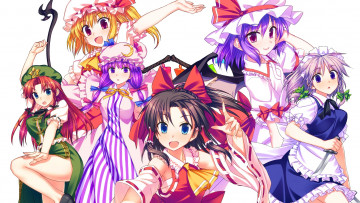 Картинка аниме touhou девушки взгляд фон