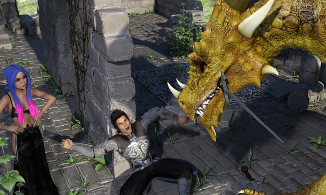 Обои картинки фото 3д графика, фантазия , fantasy, девушка, дракон, фон, взгляд