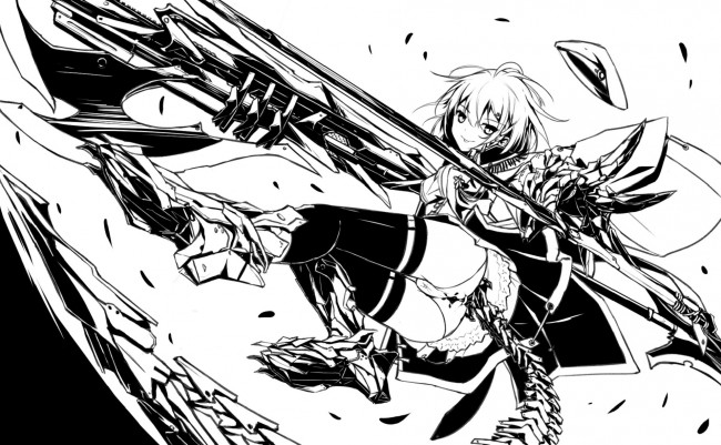 Обои картинки фото аниме, оружие,  техника,  технологии, монохромная