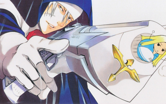 Обои картинки фото аниме, оружие,  техника,  технологии, под, мостом, аракавы, шрам, наёмник, монашка, nino, выстрел, arakawa, under, the, bridge, дуло, пистолета, sister