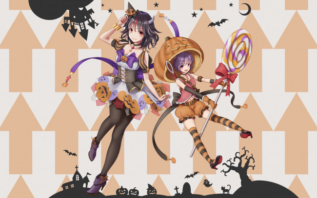 Обои картинки фото аниме, touhou, девушки, фон, взгляд