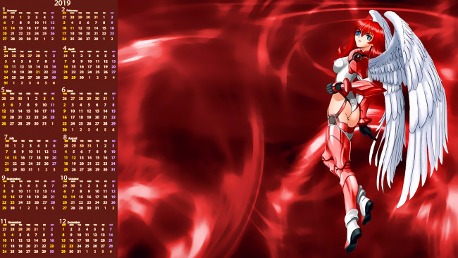 Обои картинки фото календари, аниме, девушка, крылья
